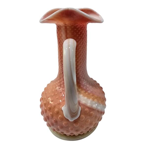 Vintage Footed Peach-Swirl Hobnail Glass Pitcher - Large Decorative Collectible - Picture 5 of 13